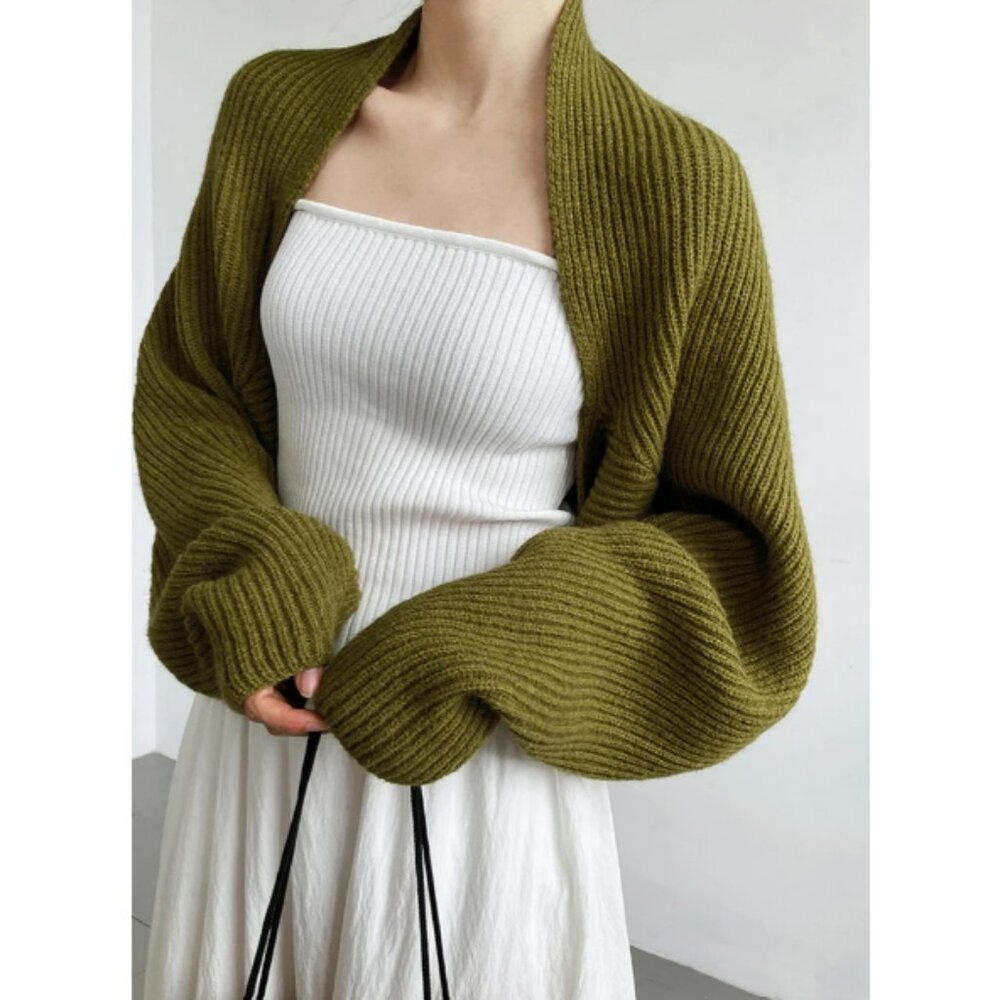 Commense Solid Open-Front Shrug Sweater (Black) - image 3